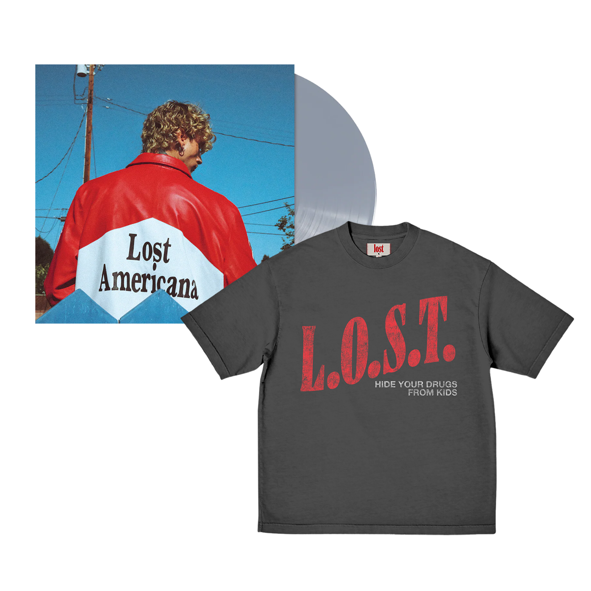mgk - lost americana - Vinyle Platinum Metallic + Hide Tee