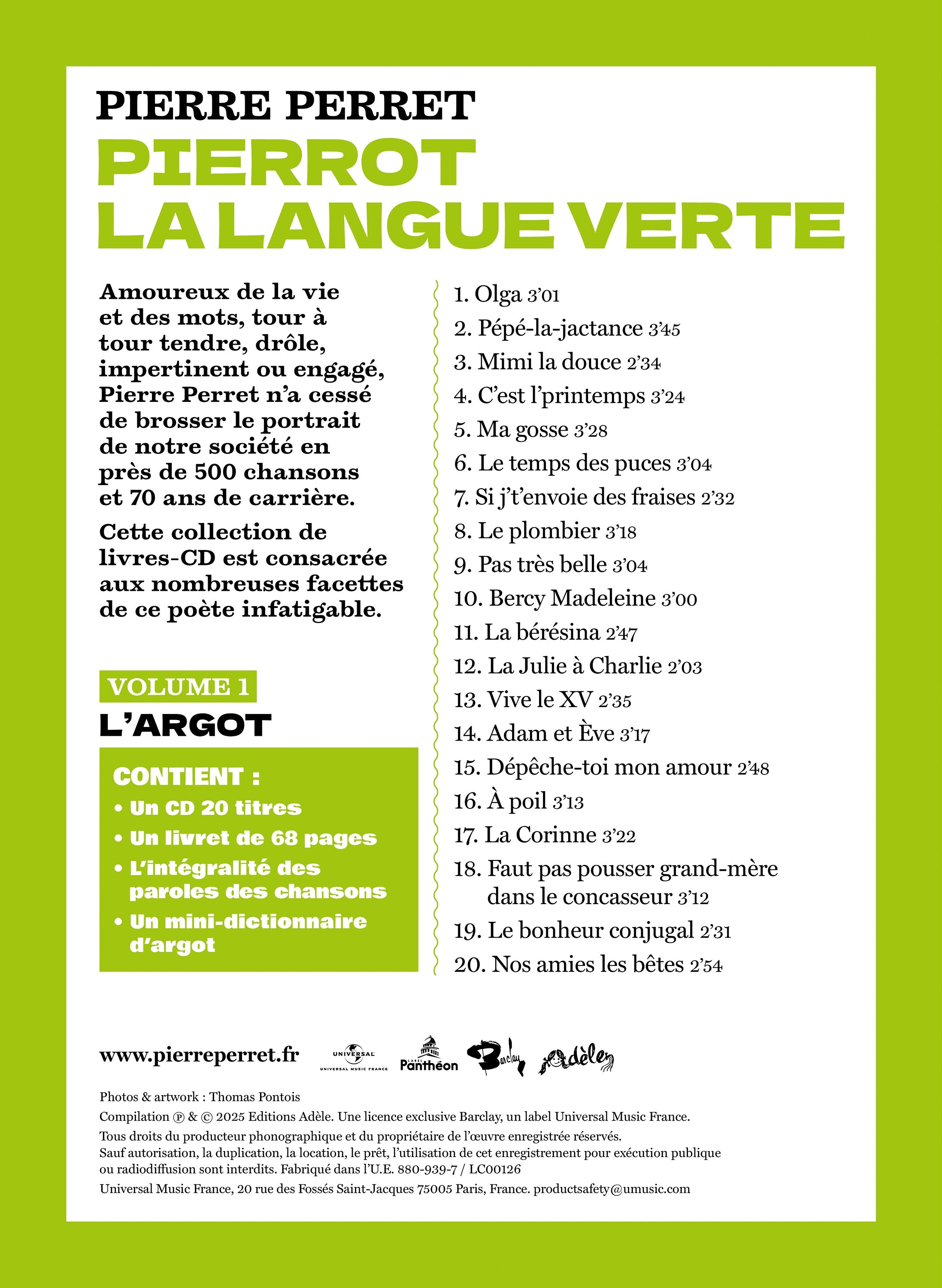 Pierre Perret - Pierrot La Langue Verte - Livre-Disque Dédicacé