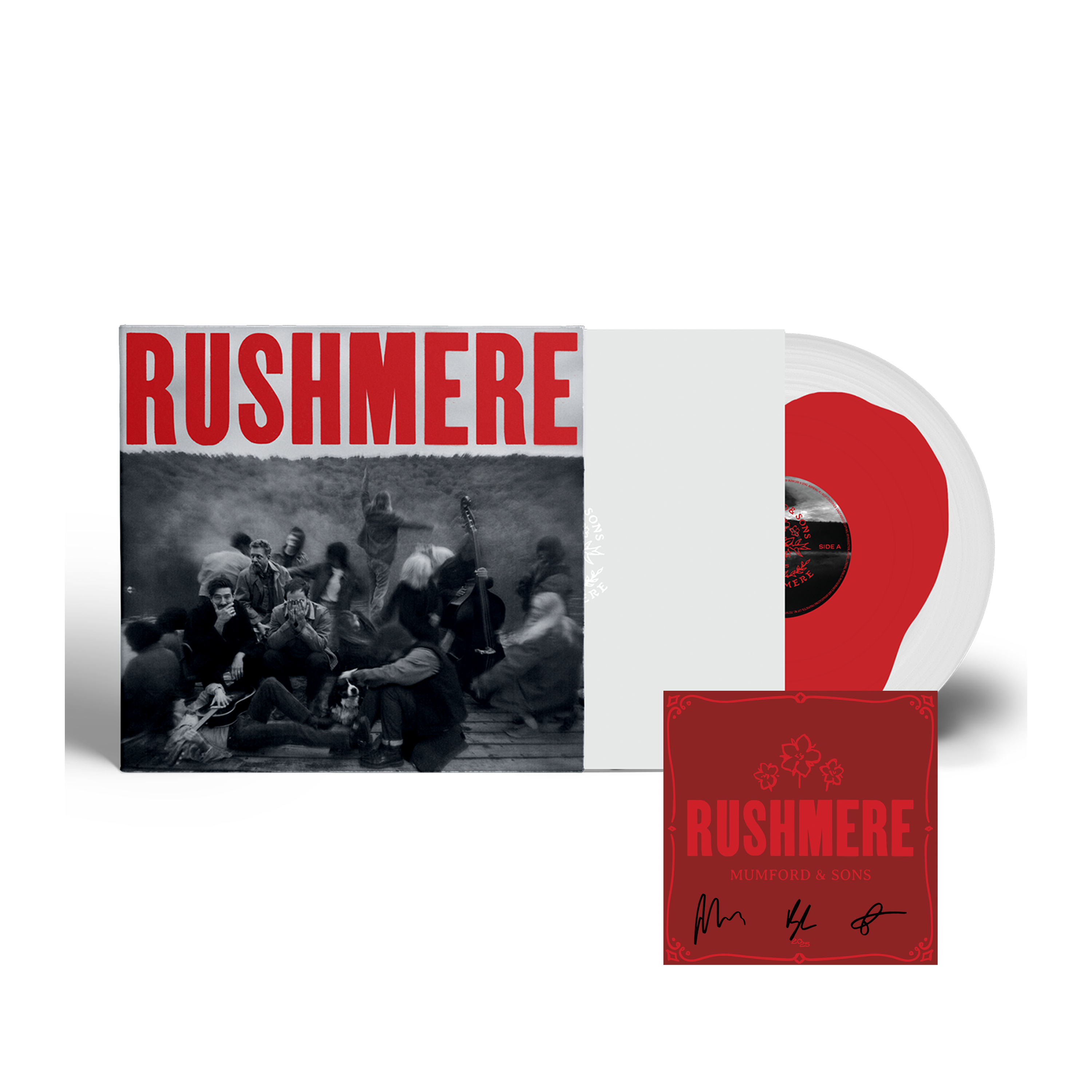 Mumford and Sons - RUSHMERE - Monochrome rouge sur vinyle transparent + Carte dédicacée