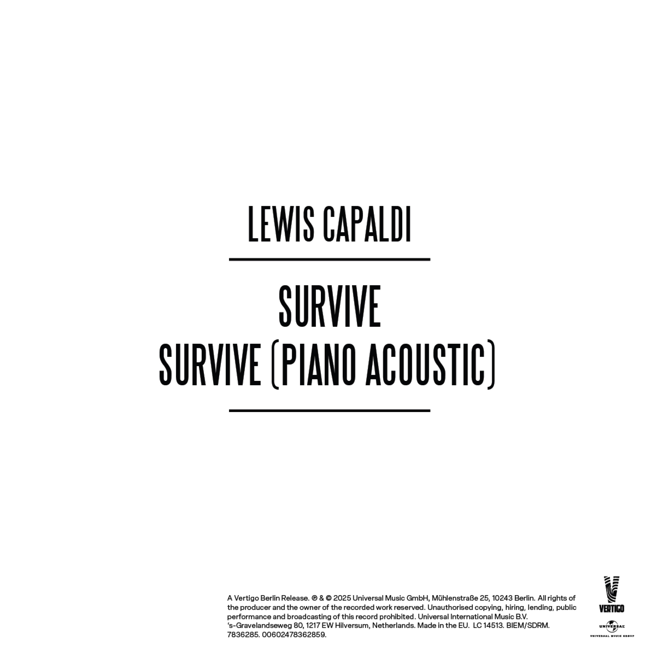 Lewis Capaldi - Survive (Piano CD)